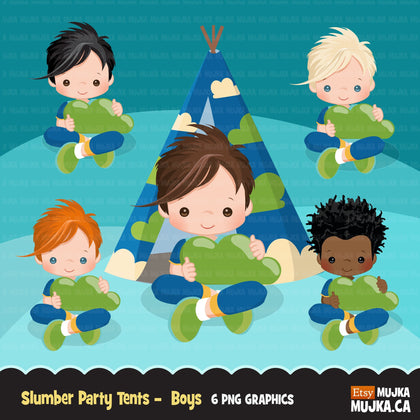Slumber party clipart, sleepover tents for boy