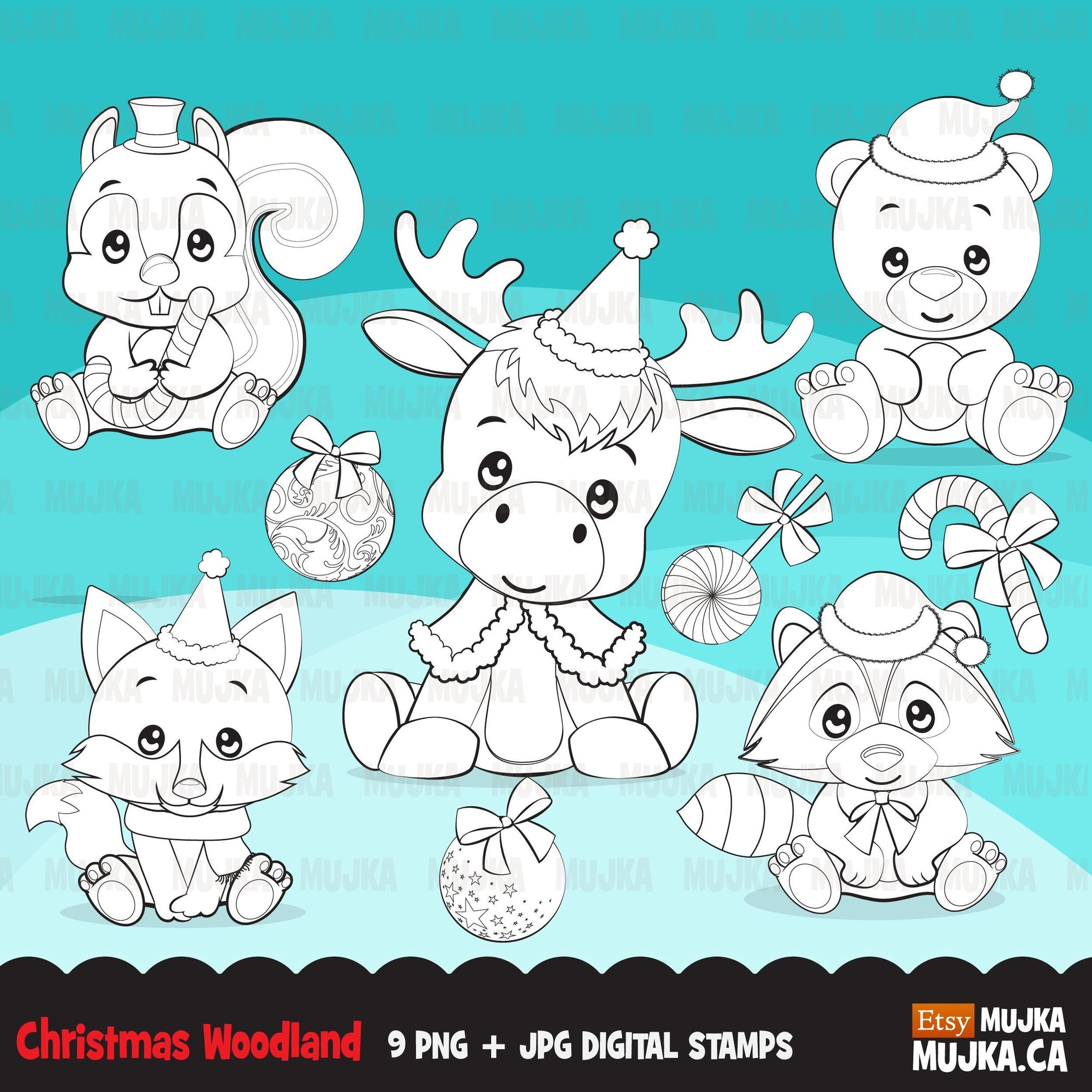 Selos digitais de animais da floresta para bebês de Natal