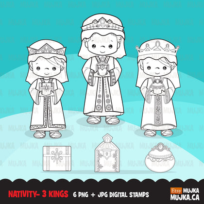 Nativity digital stamp, 3 kings, boy
