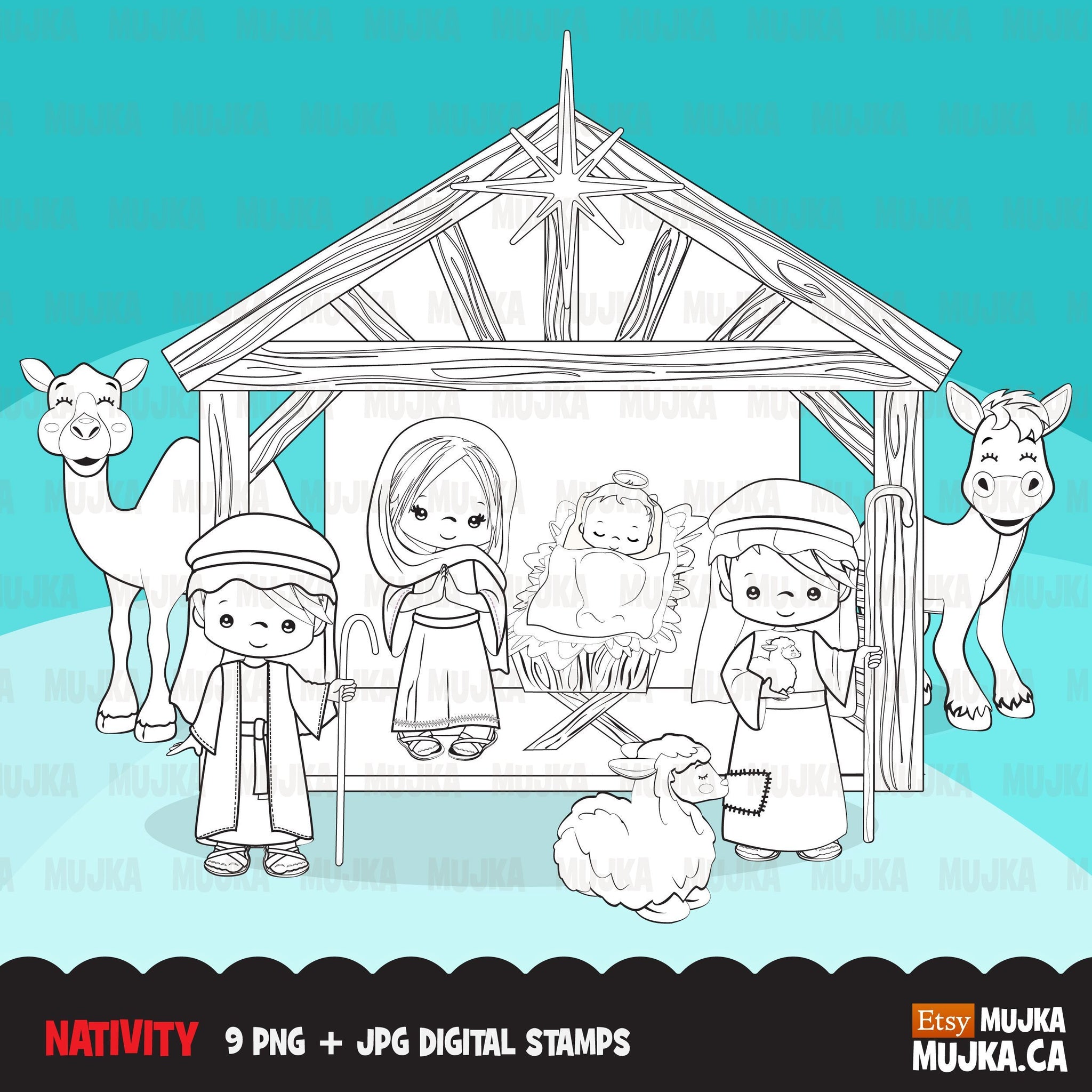 Nativity Digital Stamps, boy and girl religious