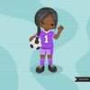 Soccer clipart, girl in purple jersey