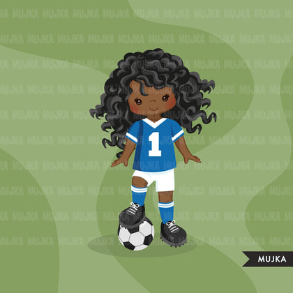 Soccer clipart, girl in blue jersey