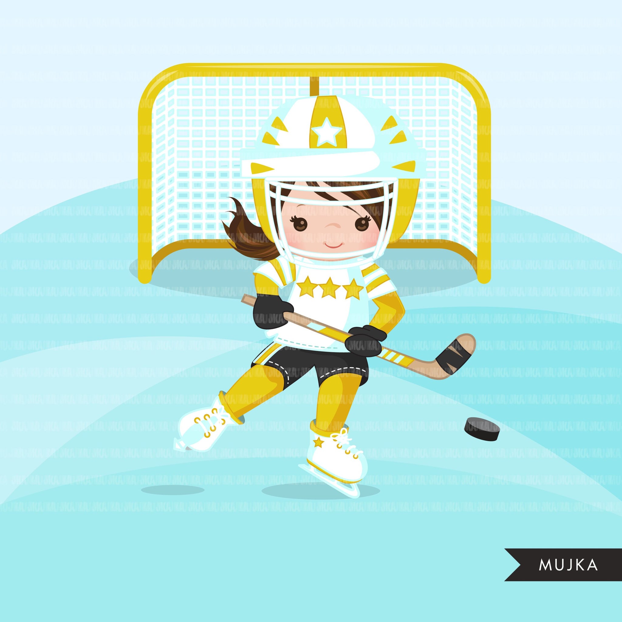 Imágenes prediseñadas de hockey, chica deportiva con camiseta amarilla