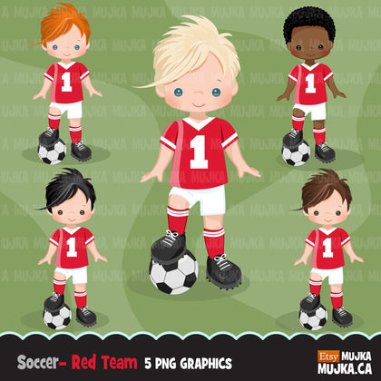 Soccer clipart, boy in red and white jersey