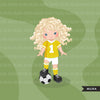Soccer clipart, girl in yellow  jersey