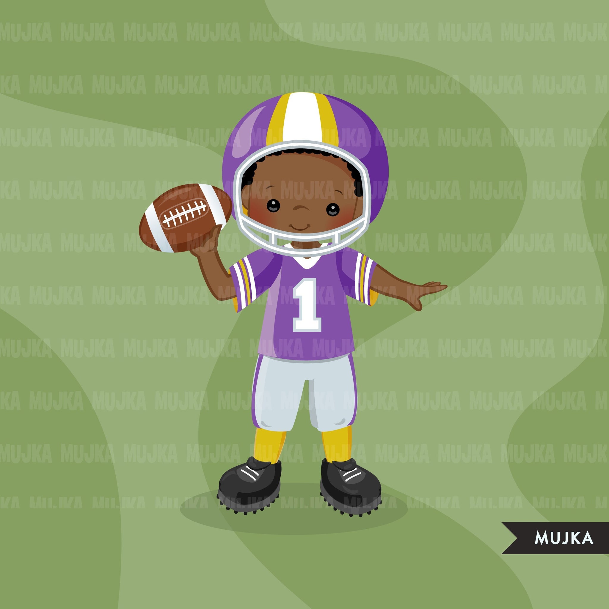 Football clipart, boy in purple and yellow jersey throwing