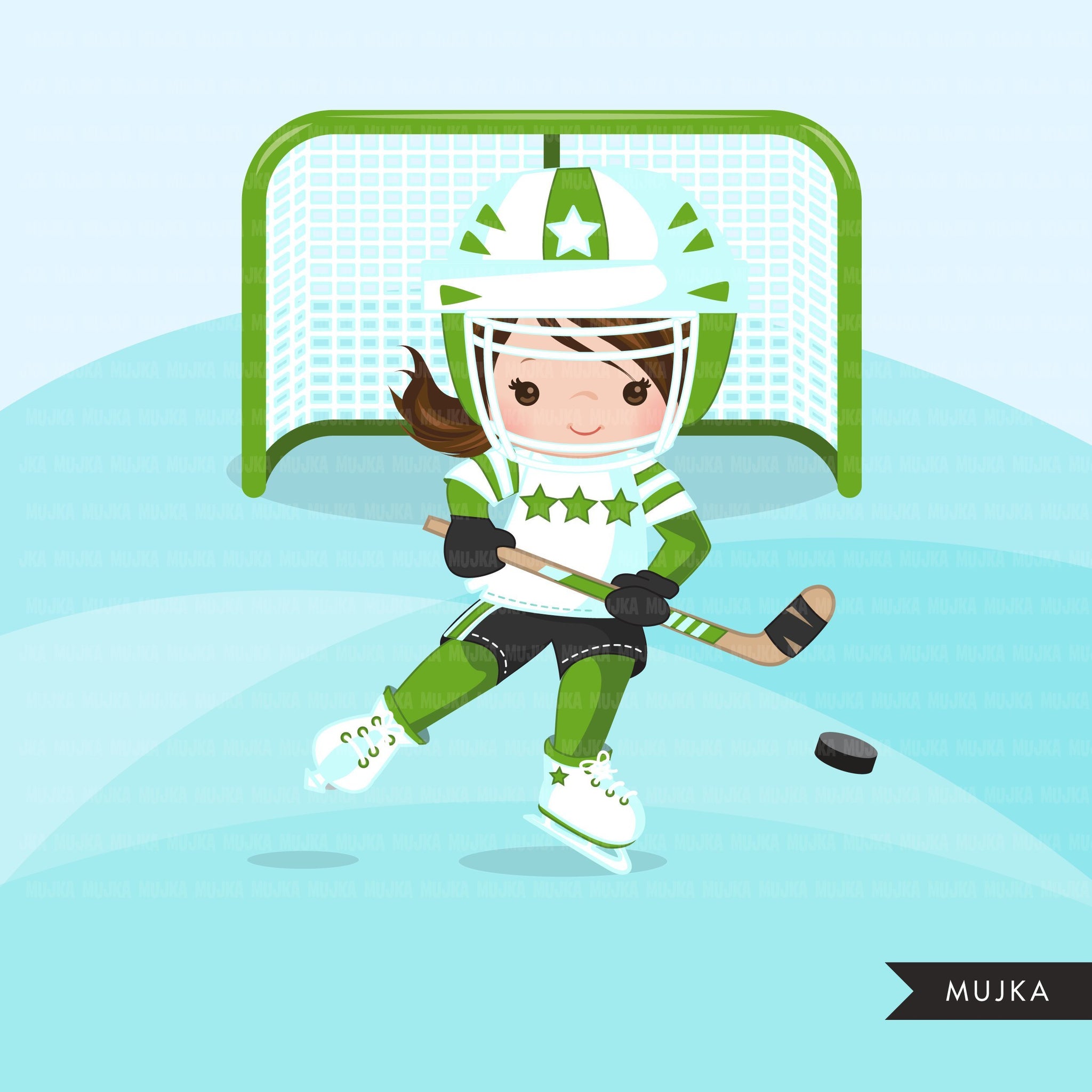 Hockey Clipart - Girls Playing Hockey Clipart - Goalie - Hockey Girls