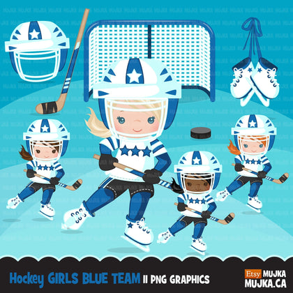 Hockey clipart, sporty girl in blue jersey