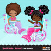 Special Needs Wheelchair clipart. black Mermaid wheelchair girls.