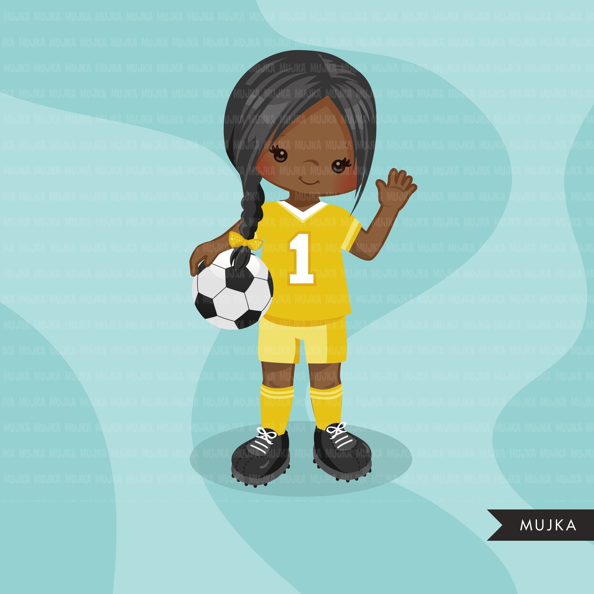 Soccer clipart, girl in yellow jersey