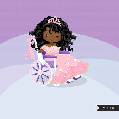 Princesa cadeira de rodas, clipart de menina