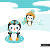 Christmas penguins, animal clipart winter