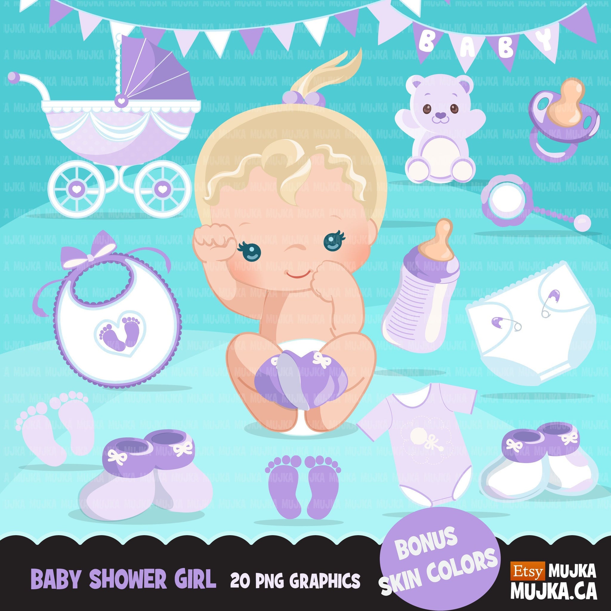 Baby Shower Clipart. Baby girl purple