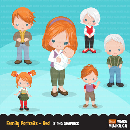 Family portraits clipart, Red head