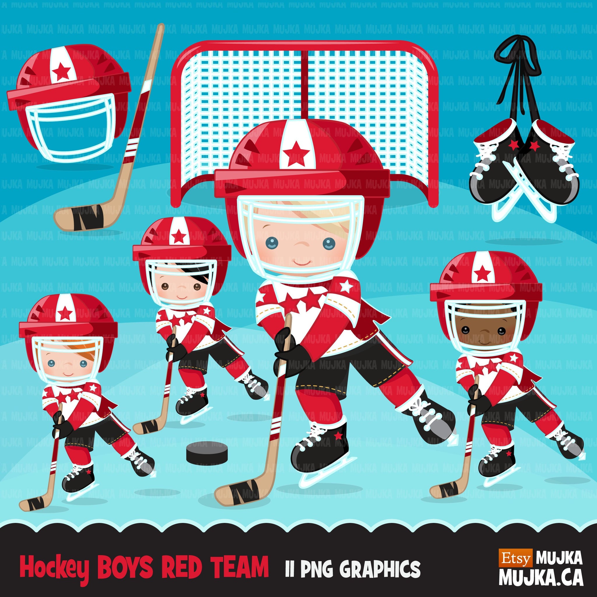 Hockey clipart, Boy in red jersey