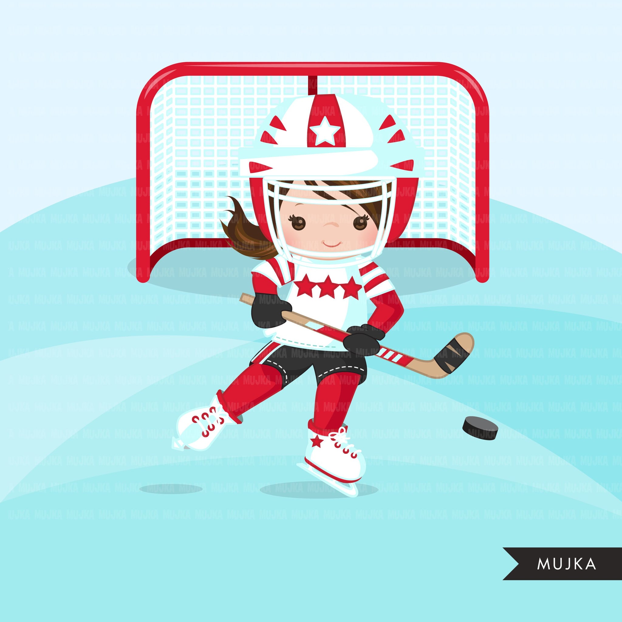 Hockey clipart, Girl in red jersey