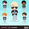 Little boy cute outfits clipart. Boys with jacket and sun glasses