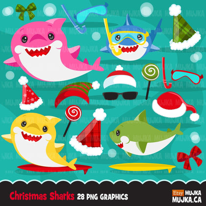 Shark clipart, animal christmas