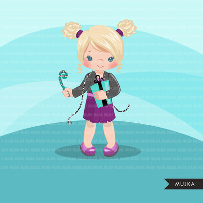 New Year clipart. Girl celebrating