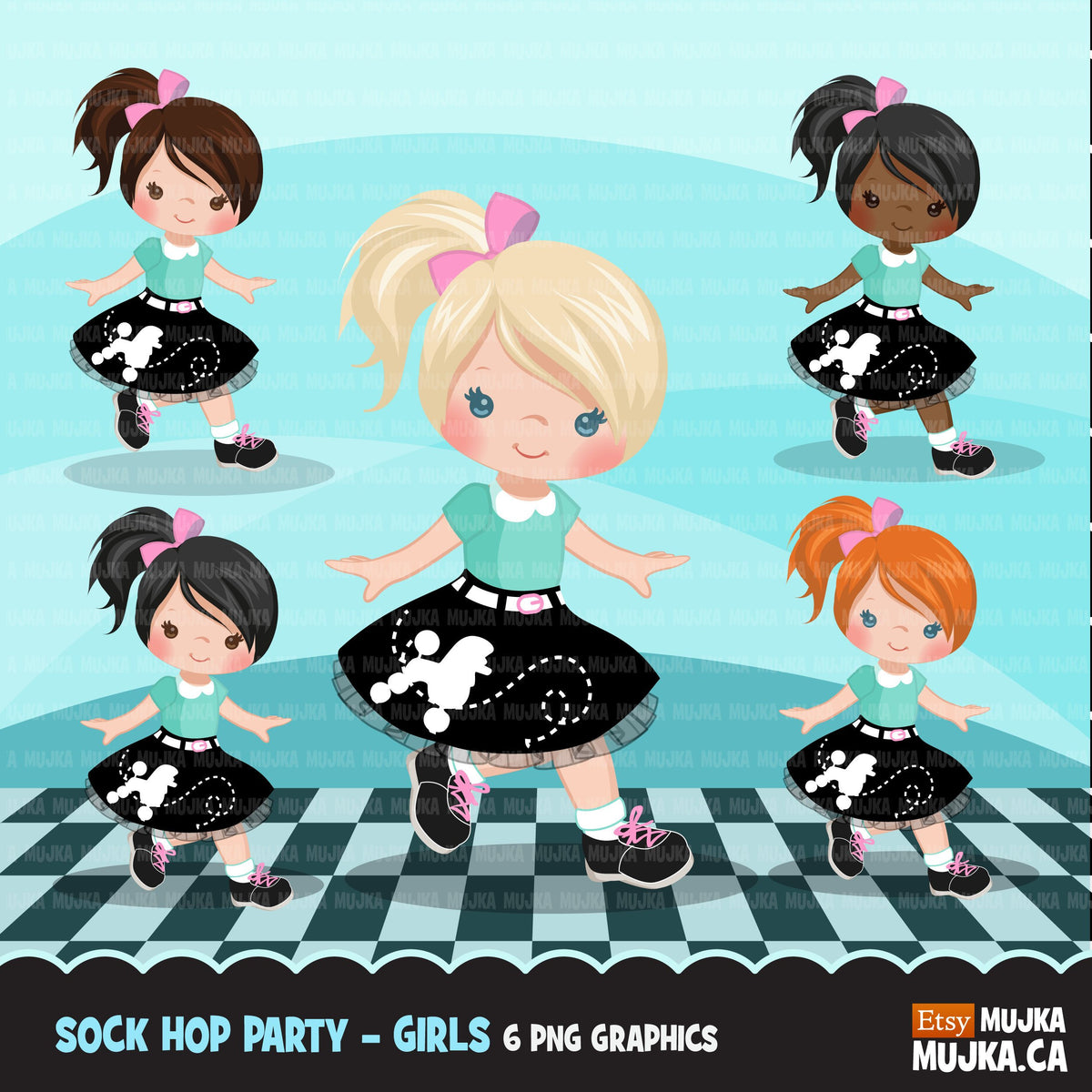 Sock Hop Party Clipart, girl in black skirt – MUJKA CLIPARTS