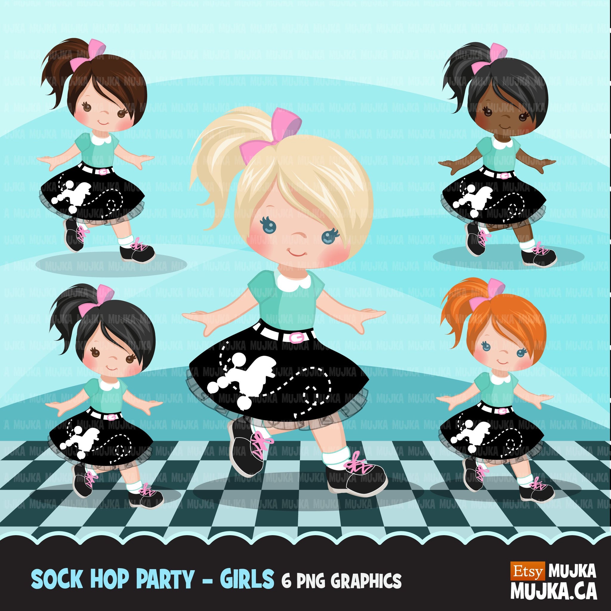 Sock Hop Party Clipart, girl in black skirt