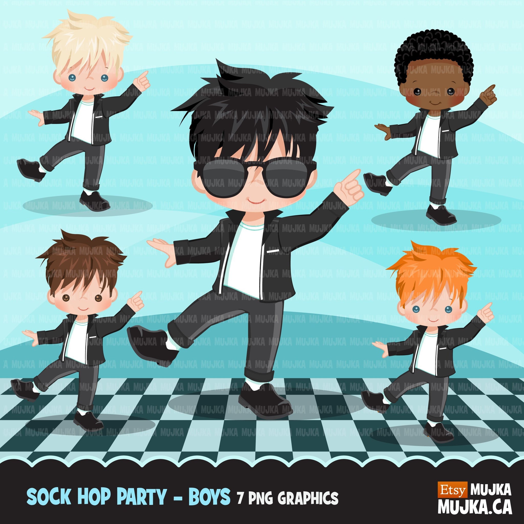 Sock Hop Party Clipart with boy