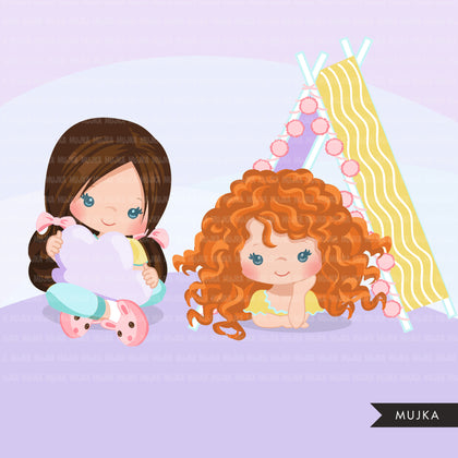 Slumber party clipart, sleepover tents for girl