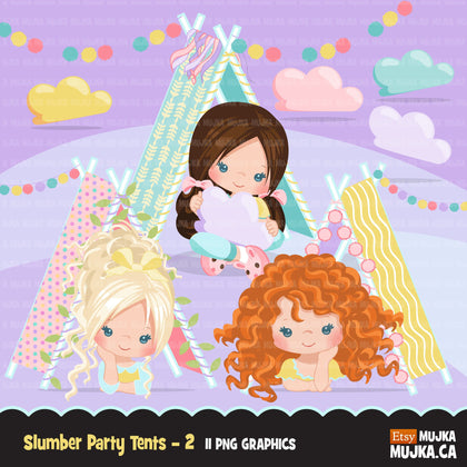 Slumber party clipart, sleepover tents for girl