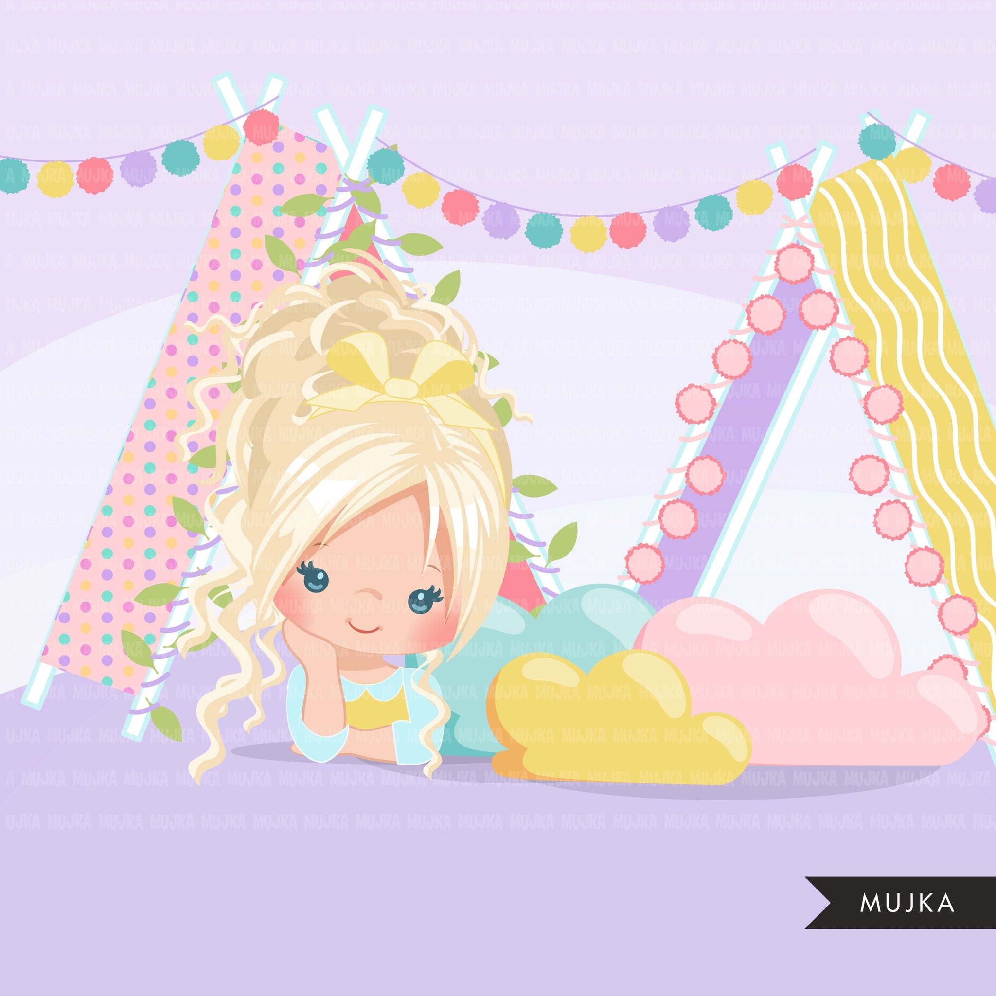 Slumber party clipart, sleepover tents for girl