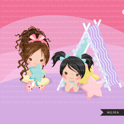 Cute girl Slumber party clipart