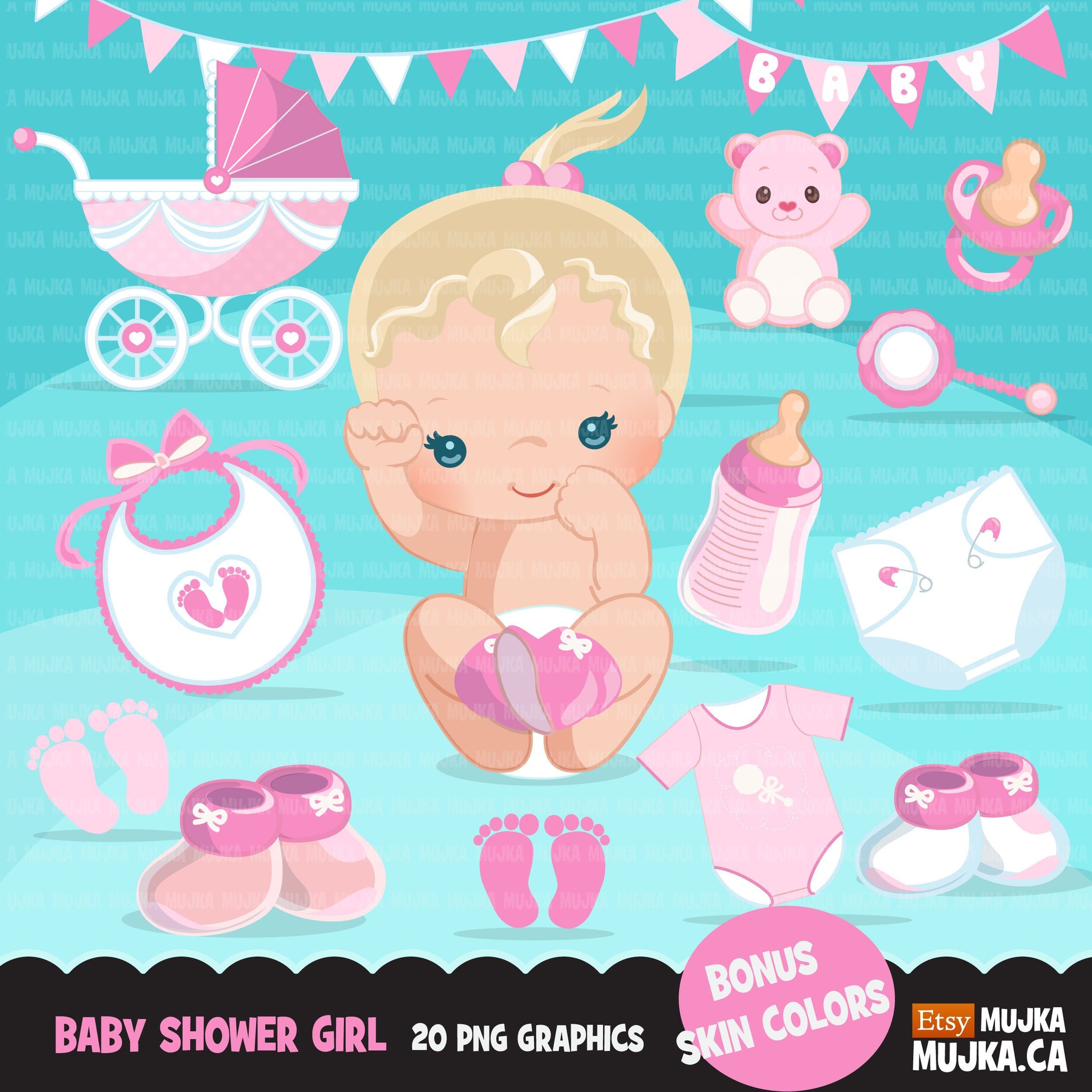 pink baby shower clip art