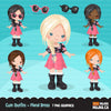 Little girl cute outfits clipart. spring summer