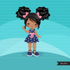 Little girl in polka dot dress, cute outfits clipart