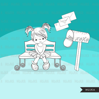 Valentine's Day Digital Stamps, girl boy love letter