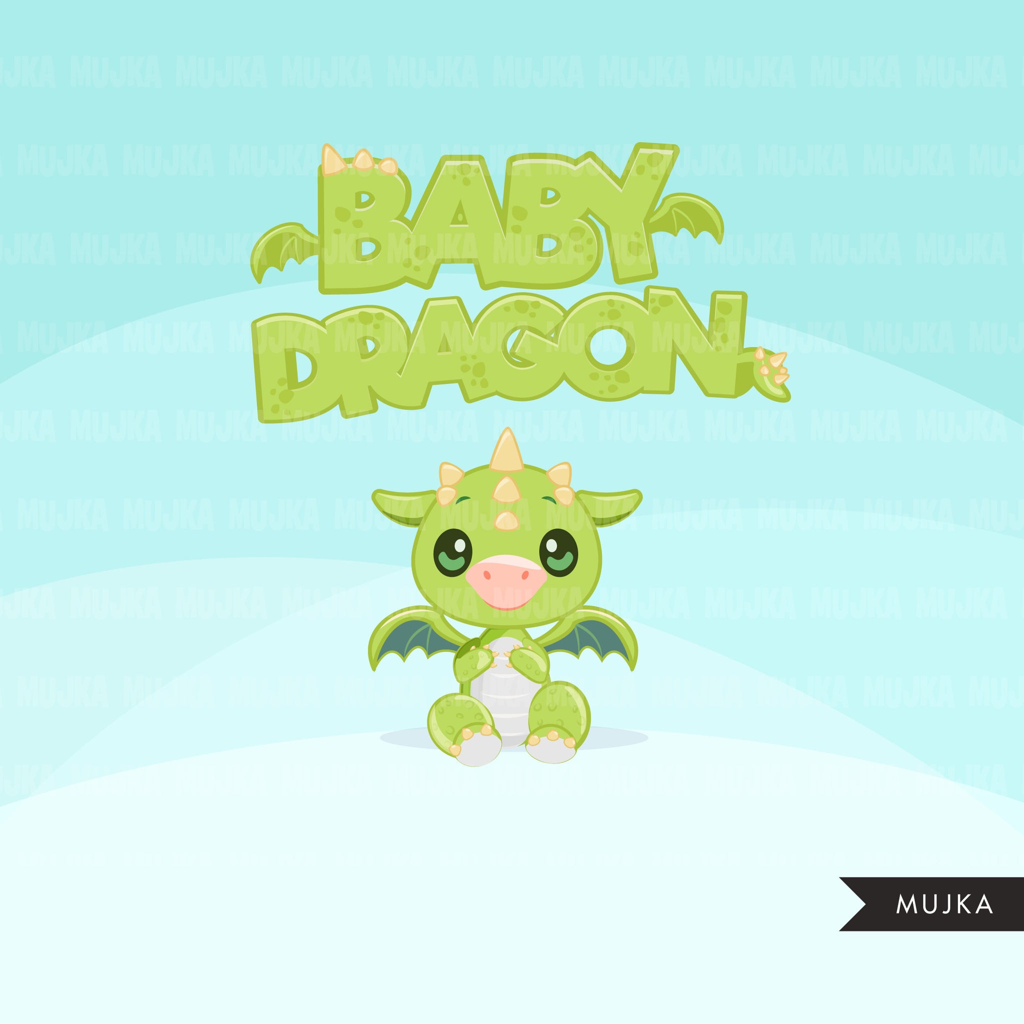 Baby Dragon clipart, green animal