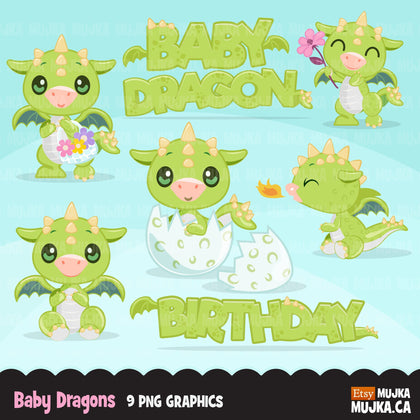 Baby Dragon clipart, green animal