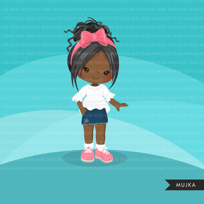 Little girl in shorts, cute outfits clipart.