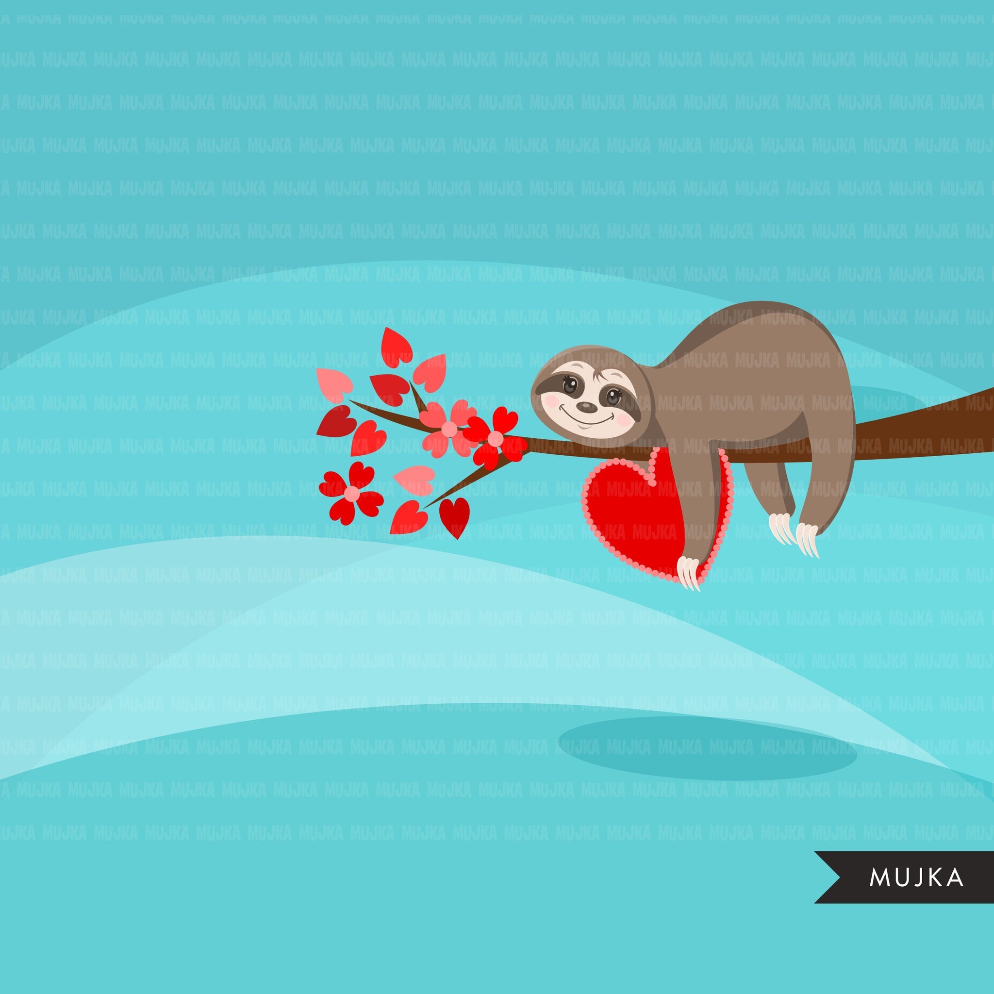 Clipart de animales perezosos del día de San Valentín