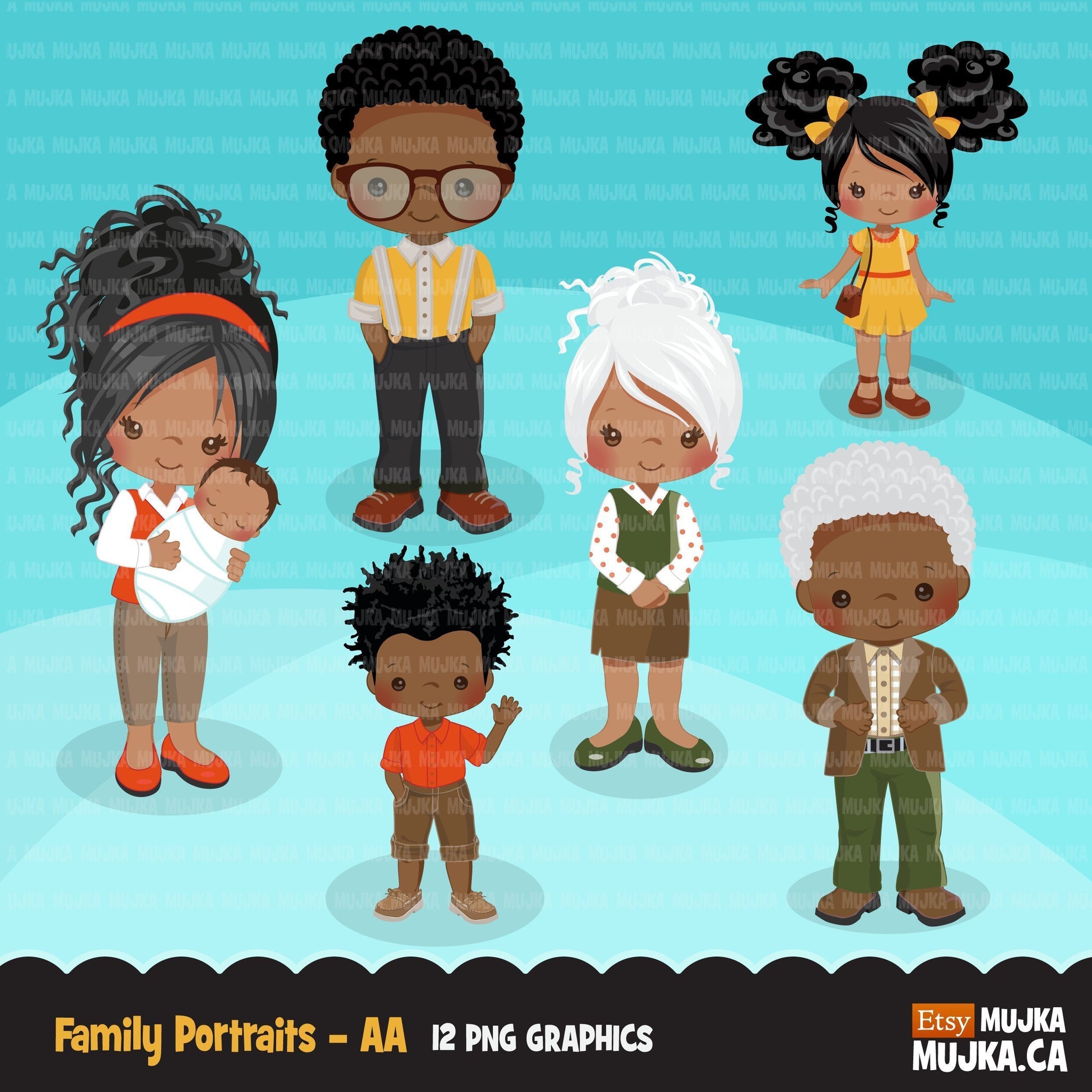 Black Family portraits clipart