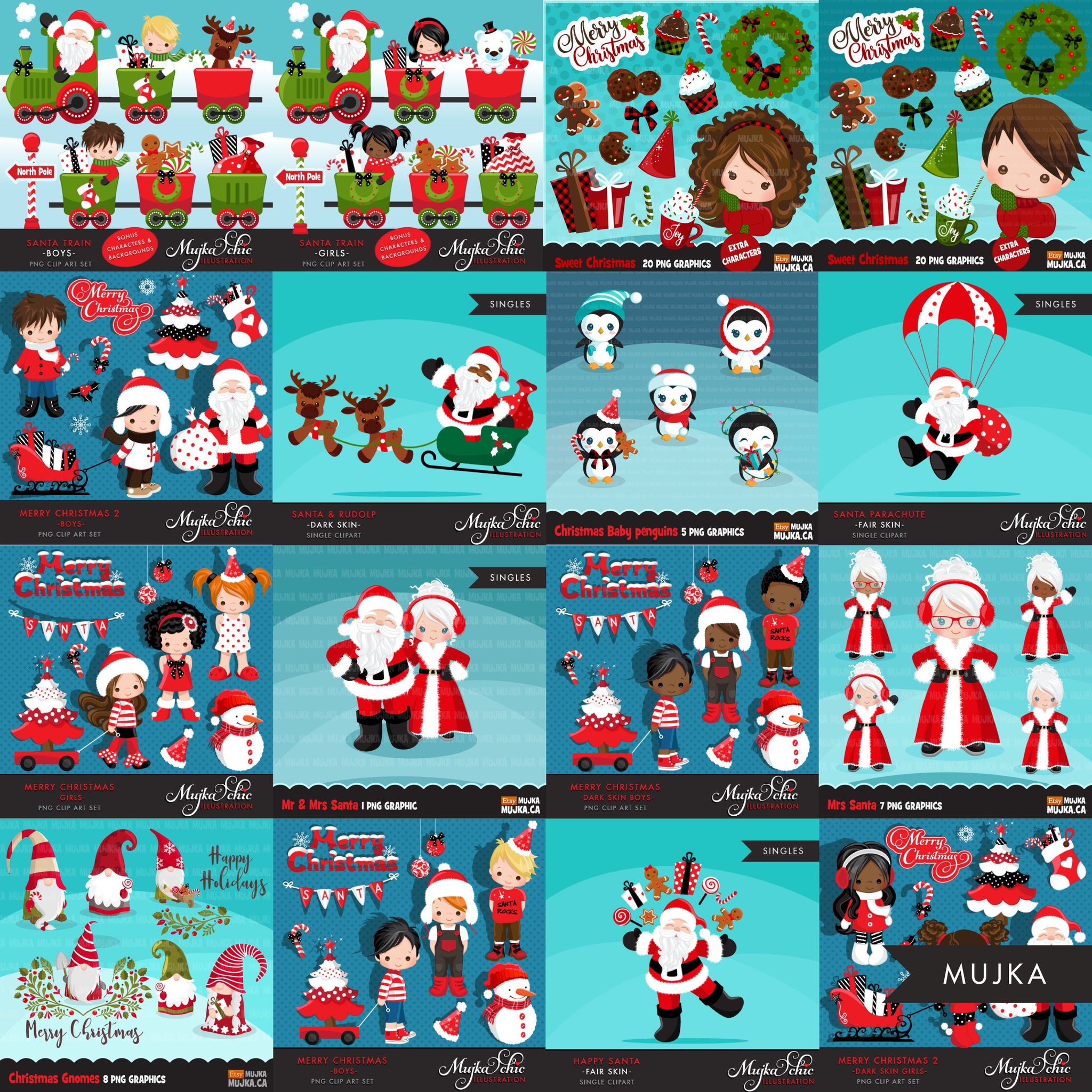 Christmas Clipart Bundle. Noel Illustrations, boy, girl, animal, winter