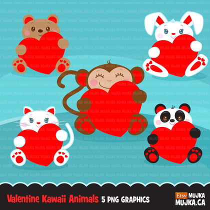 Valentine's Day Kawaii animals clipart