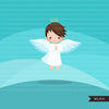 Nativity angel boy clipart. Cute angel with cross religious