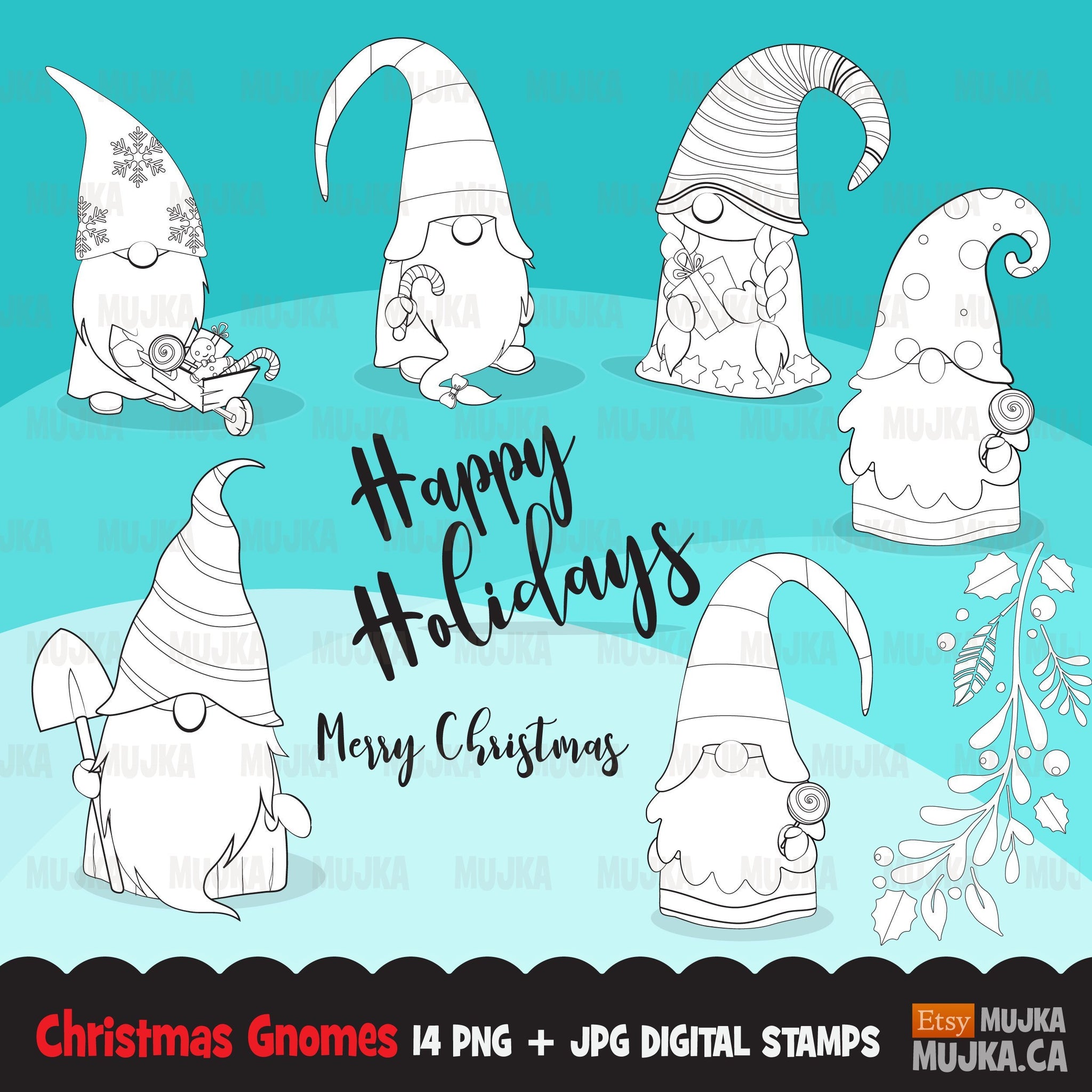Christmas gnomes Digital stamps