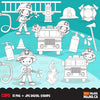 Firefighter Digital Stamps, boy and girl