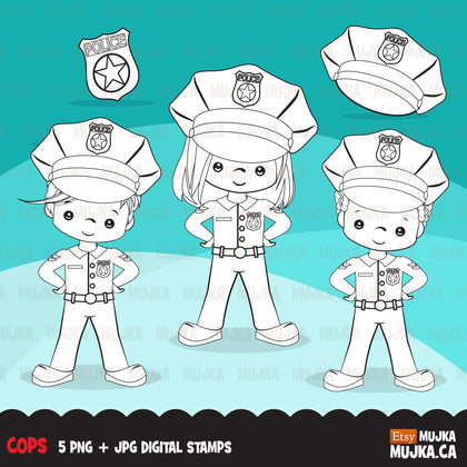 Cops, police officer Digital Stamps, Girl and Boy