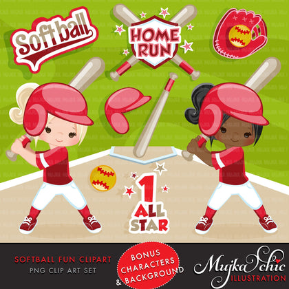 Softball Clipart, Girl in red