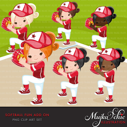 Softball Clipart ADD ON, girl in red jersey