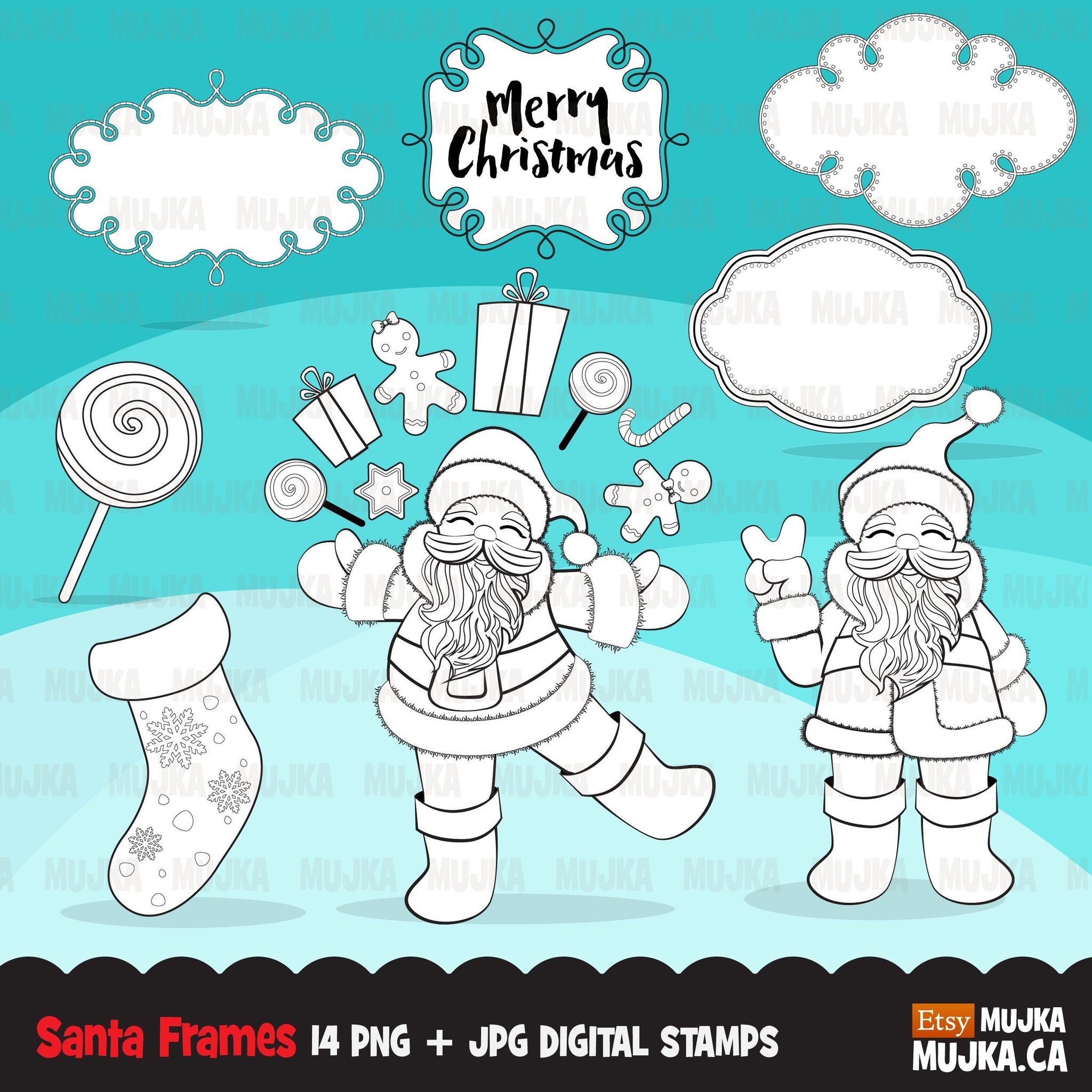 Santa Christmas frames digital stamp