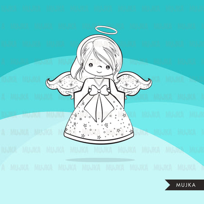 Christmas angels digital stamps, girl