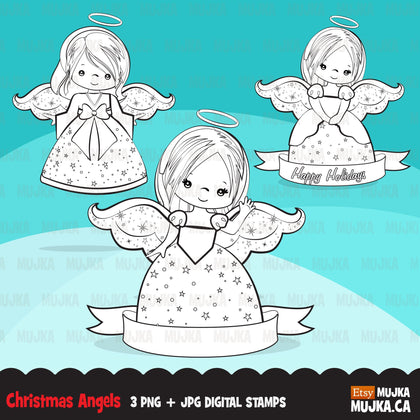 Christmas angels digital stamps, girl